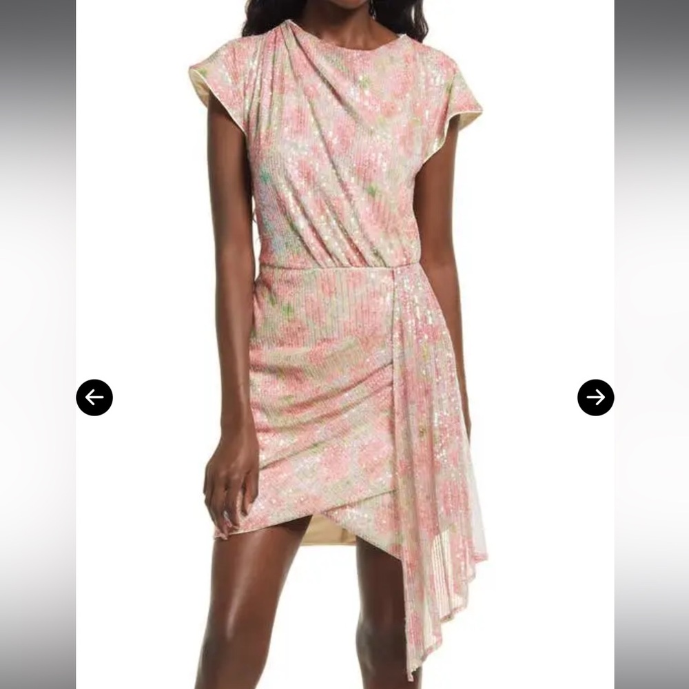 SAYLOR Pink Asymmetrical Sequin Dress